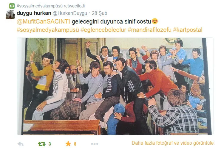 Yeşilçam Kartpostalları konuştularak @Müftcansacinti hesabına tweetler atıldı ayrıca kart postalların arkası doldurularak Müfit Can Saçıntıya hediye edildi.