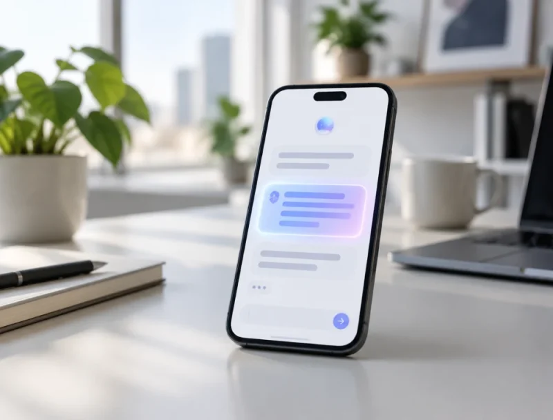 ChatGPT Ads reklam kartını gösteren yapay zekâ sohbet arayüzü ve telefon